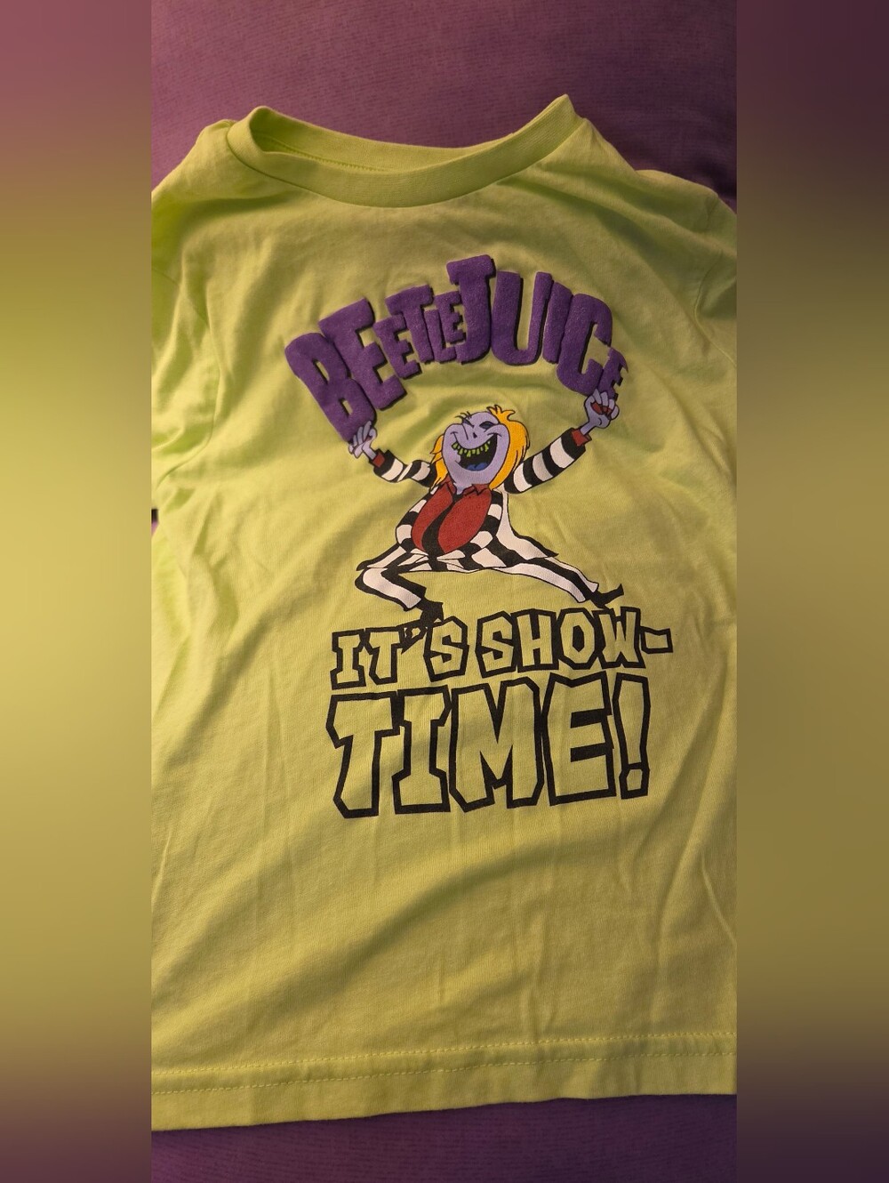 Beetlejuice Graphic Kids' Short Sleeve Tee in Lime Green